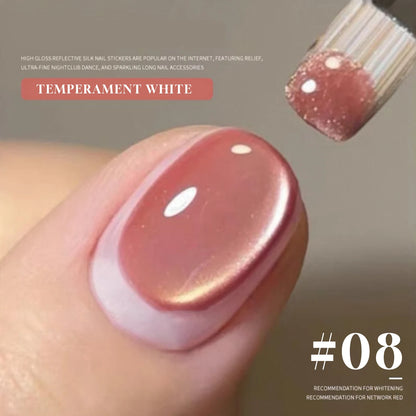 12ML 2025 New Guava Cat Eye Nail Gel Polish - Grape Green Shade with Whitening Effect, Dual-Light Glass Bead Cat Eye Finish