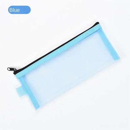 Simple Transparent Zipper Pencil Case Mesh Cosmetic Storage Bag Clear Stationery Bag Nylon Makeup Pouch Portable Travel Handbag