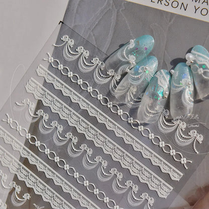 Exquisite Pink Lace Nail Art Stickers 5D Relief Lace Series Nails 3D Decoration Decals DIY Adhesive Manicure Accessories Sticker