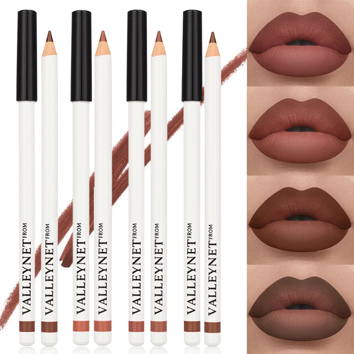 4pcs/set Lip Liner Set Lipstick, 2-in-1 Eyeliner and Lip Liner Waterproof Lip Liner Lipstick Set Women's Lip Combo Makeup