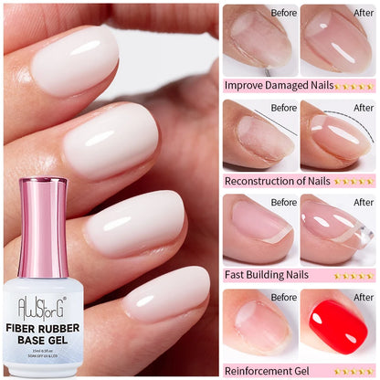 AWStorG 15ML Fiber Rubber Base Gel For Broken Nail Repaired Fiberglass Clear Quick Building Soak Off  UV Construction Gel