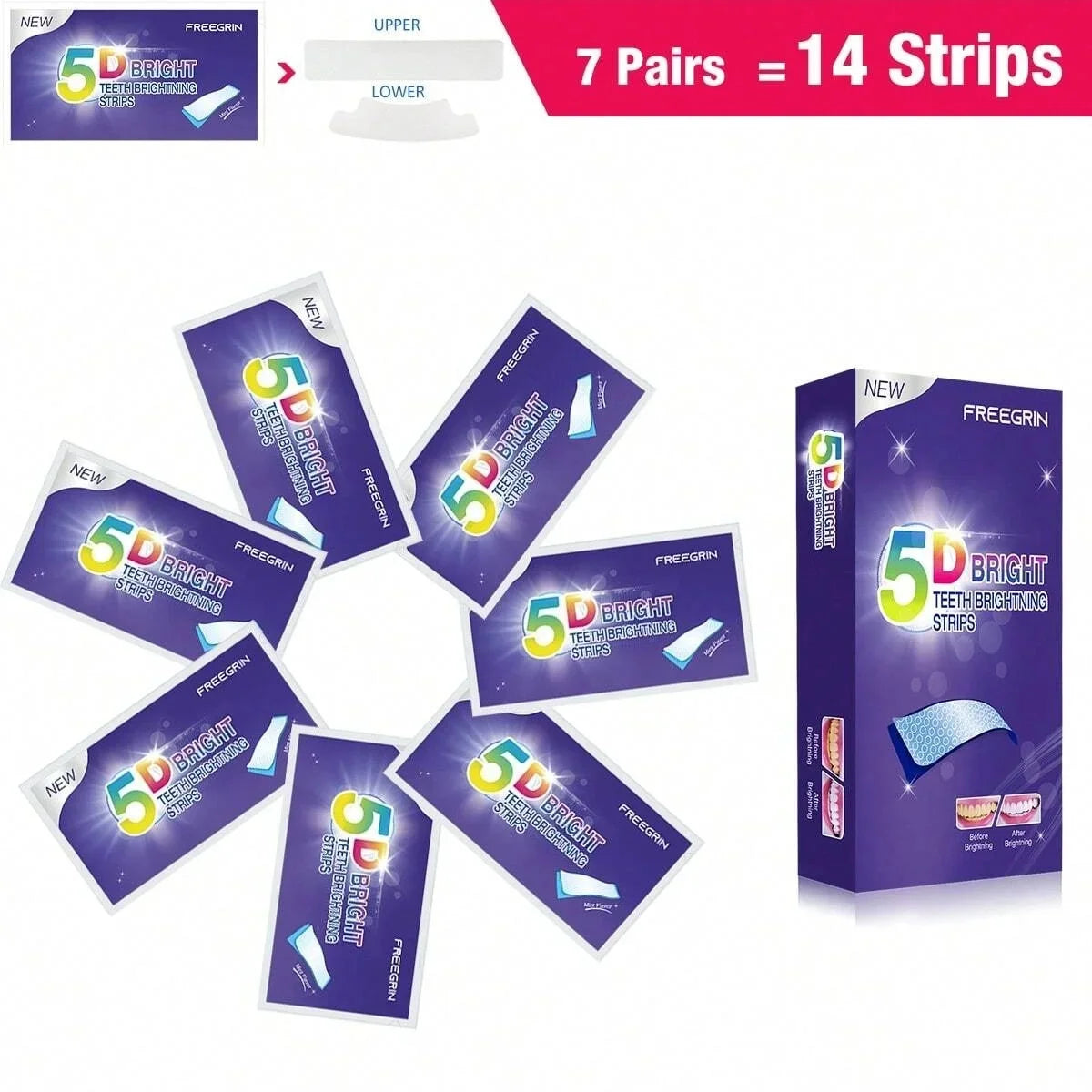 [ 5D ] Effective Teeth Whitening Strips Whitener Strips Teeth Whitener Helps Remove Yellow Teeth And Stains Teeth Stain Remover
