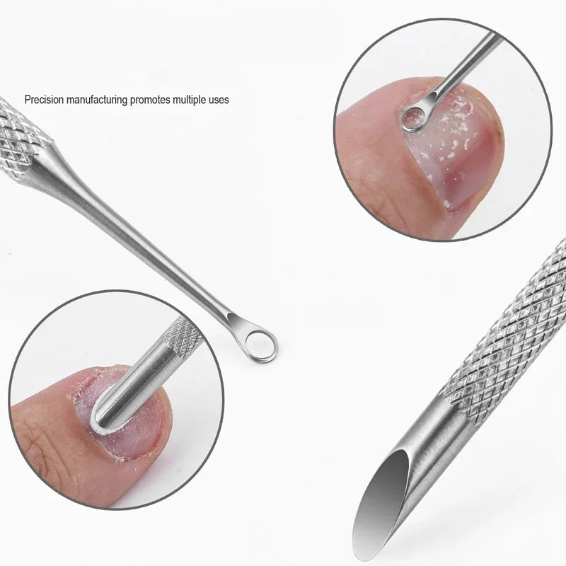 Nail Double-ended Use Stainless Steel Circle Beveled Head Cuticle Pusher Remover Professional Manicure Sticks File Nail Art Tool
