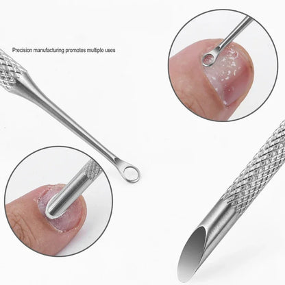 Nail Double-ended Use Stainless Steel Circle Beveled Head Cuticle Pusher Remover Professional Manicure Sticks File Nail Art Tool