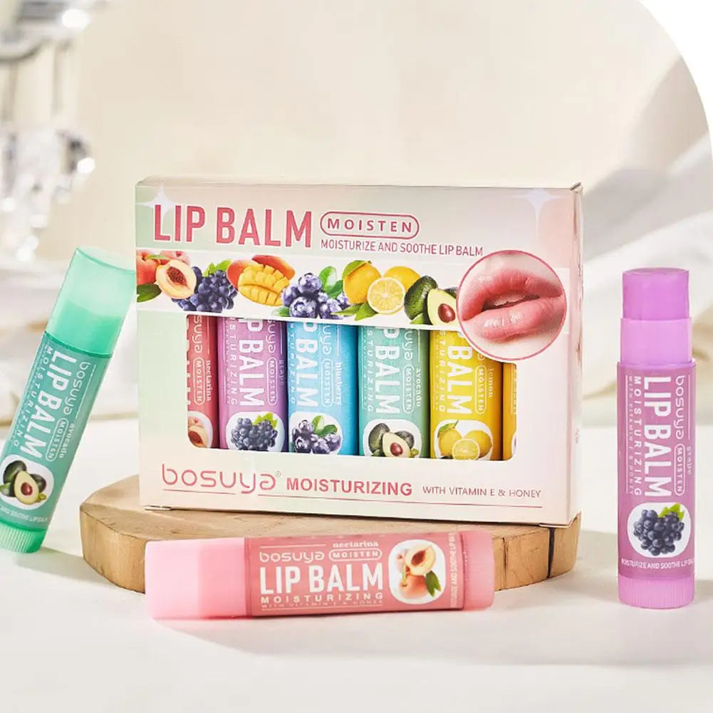 6PCS Assorted Fruit Flavor Lip Balm Set - Deeply Moisturizes and Hydrates for Preventing Chapped Lips in Winter Lip Care
