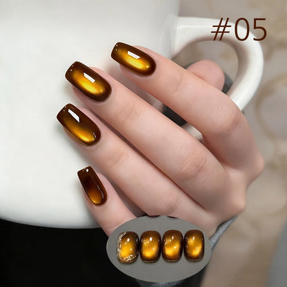 10ML 1-10PCS 2025 New Sunset Cat's Eye Nail Polish Series Amber Glass Beads Magnet Gel Nail Polish Nail Art Gold Brown Nails