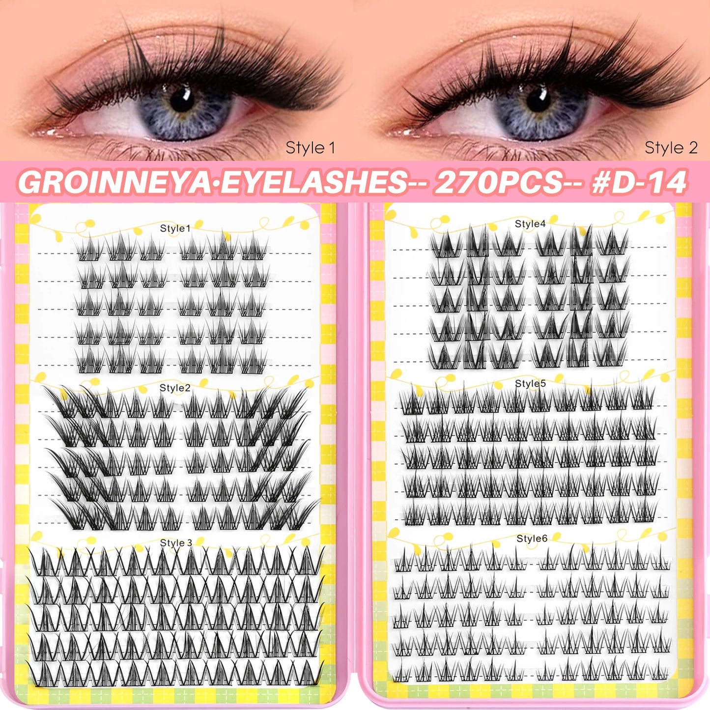 GROINNEYA Lash Clusters 30Rows DIY Natural Manga Eyelashes Mixed Tray Individual Lashes Natural Volume Eyelash Extension Makeup
