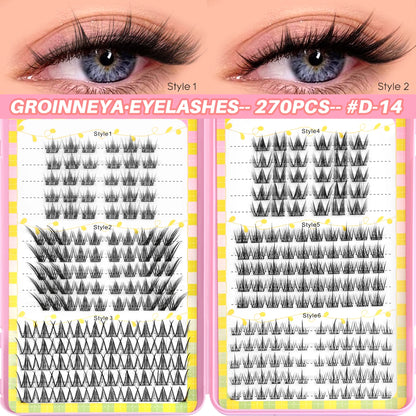 GROINNEYA Lash Clusters 30Rows DIY Natural Manga Eyelashes Mixed Tray Individual Lashes Natural Volume Eyelash Extension Makeup