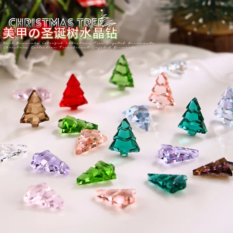 10PCS 3D Transparent Christmas Tree Nail Art Rhinestone Charms Gems Accessories For Winter Nail Decoration Design Supplies Parts