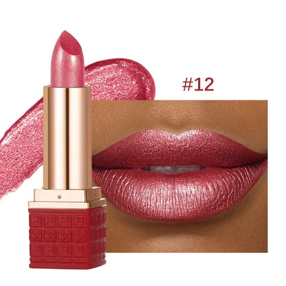 Lipstick Waterproof Long Lasting Moisturizing Golden Shining Non-stick Cup Pearlescent Diamond Lip Tint Red Sexy Lips Makeup