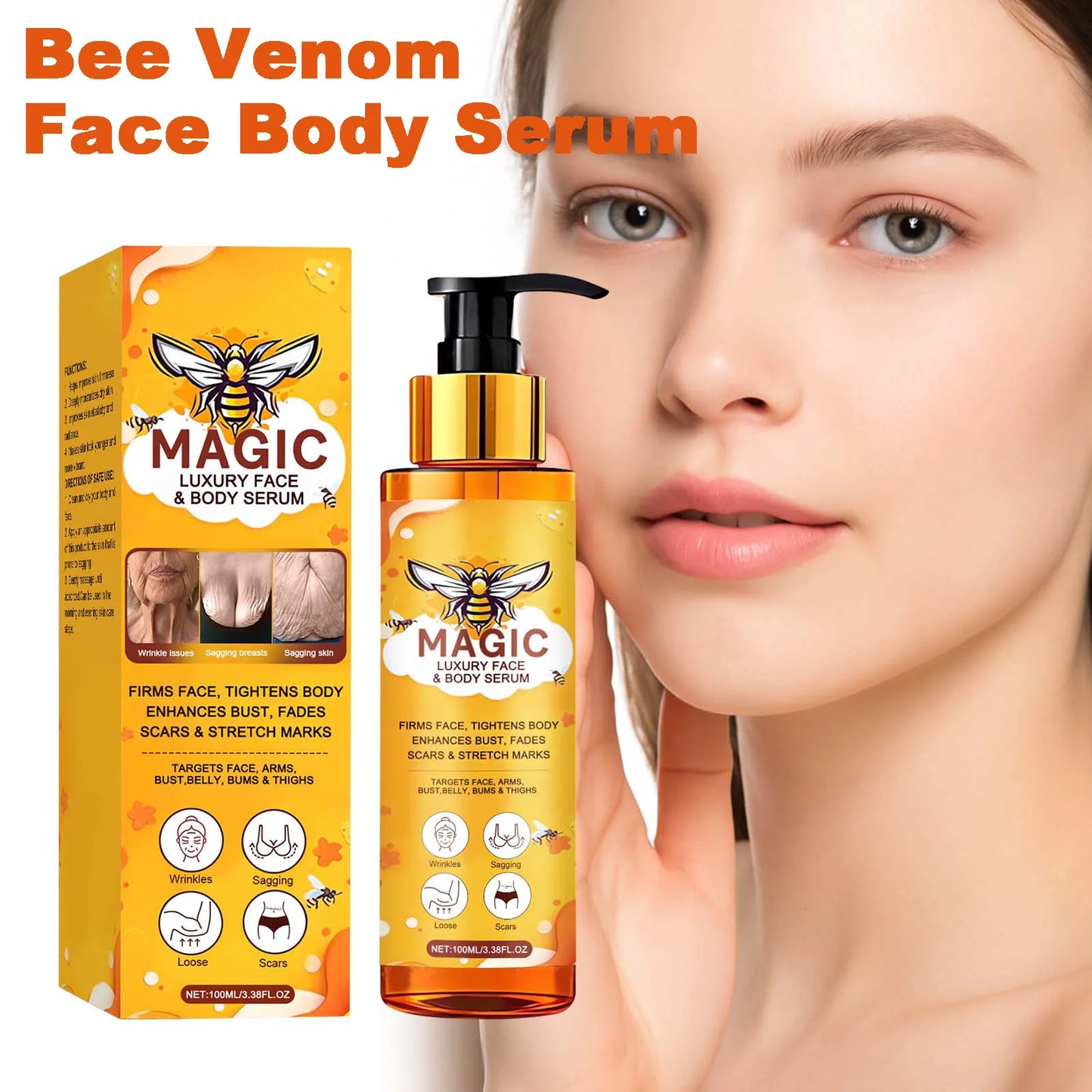 Bee Venom Face Body Serum Anti-Wrinkle Firming Essence Reduces Fine Lines Brightens Nourishing Smoothing Firming Massage Care