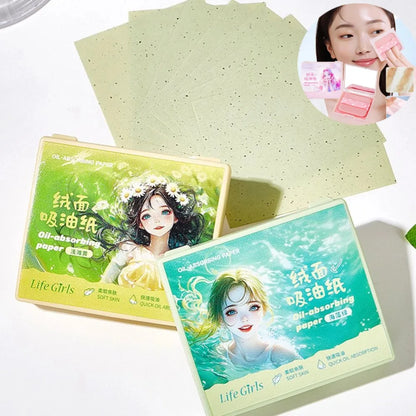 100pcs Matte Oil Blotting Papers with Powder Puff with  Case Mirror Portables Refreshing Facial Oil Blotting Sheets Paper Makeup