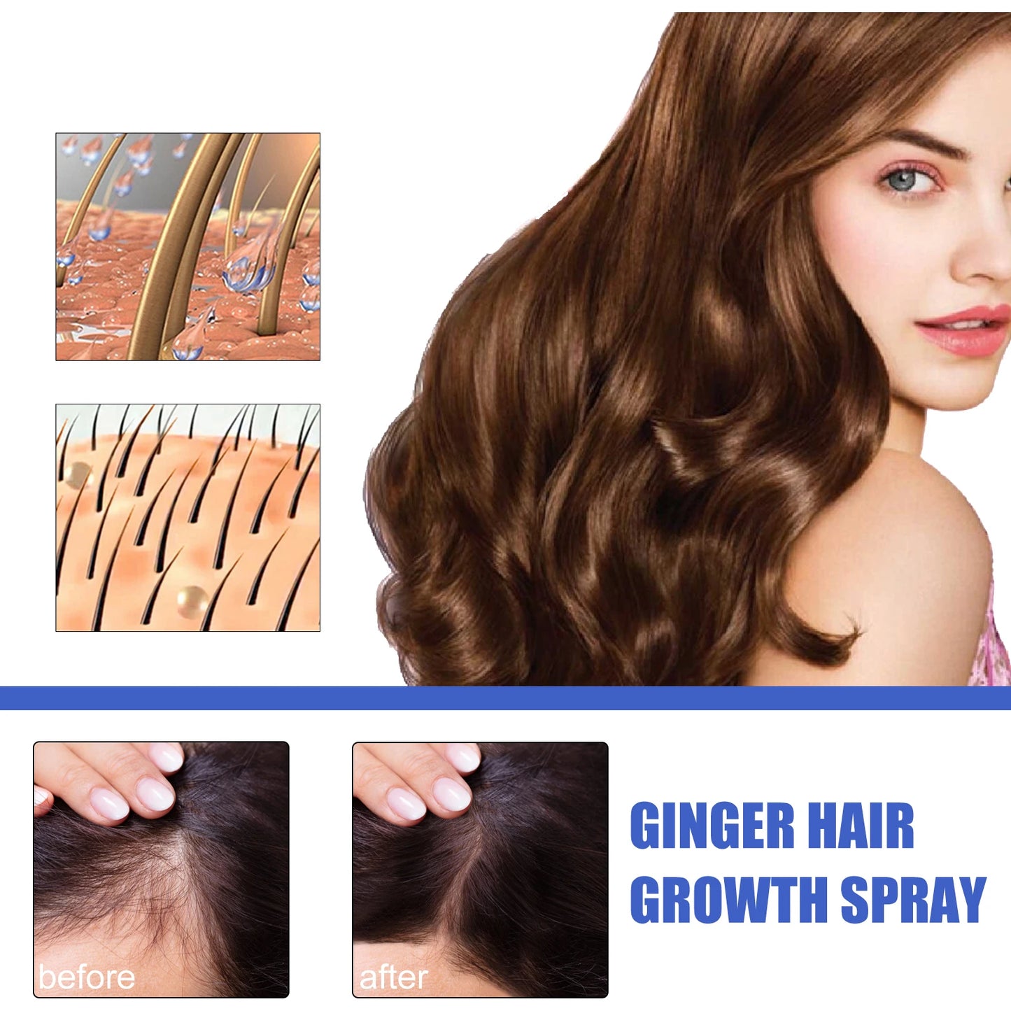 Ginger Hair Growth Serum Spray Anti Loss Regrowth Hair Growth Oil Essence Scalp Massage Moisturizing Nourish Hair Care Men Women