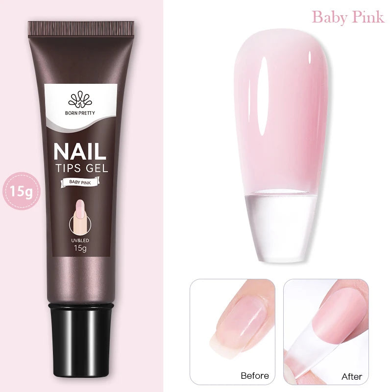 BORN PRETTY 15g Nail Tips Gel Nude Clear Transparent Nail Gel Soak Off UV LED Nail Art Gel Varnish Function Gel Nail Extension