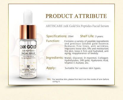 ARTISCARE 24k gold serum six peptides 20ml whitening moisturizing hyaluronic acid serum for face anti wrinkles facial skin care