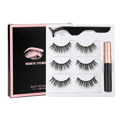 Hot 1/3Pairs Magnetic Eyelashes Soft False Lashes Repeated Use Mink Lashes Waterproof Liquid Eyeliner Tweezer Eyelash Makeup Set