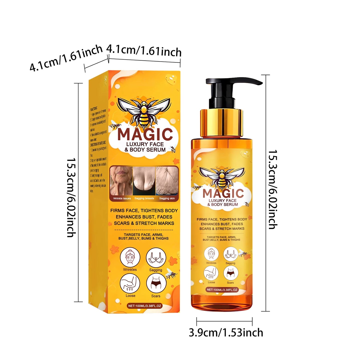 Bee Venom Face Body Serum Anti-Wrinkle Firming Essence Reduces Fine Lines Brightens Nourishing Smoothing Firming Massage Care