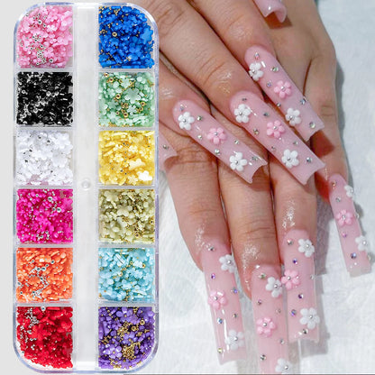 12Grids Mixed-Shape Crystal Nail Art Rhinestones Pink/Red Flatback Nail Gems Luxury Diamond Glass Stones Manicure Decoration