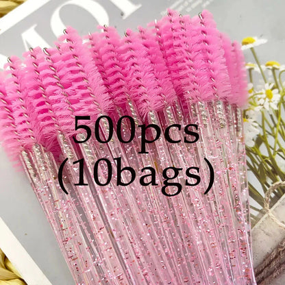 500Pcs Crystal Eyelash Makeup Brush Diamond Handle Mascara Wands Eyelash Extension Tool Disposable Spoolie Wands for Mascara,
