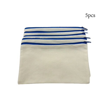 5pcs Blank Canvas Zipper Pouch Bulk, Makeup Bag Pencil Case For Cosmetic & DIY Crafts, Independence Day