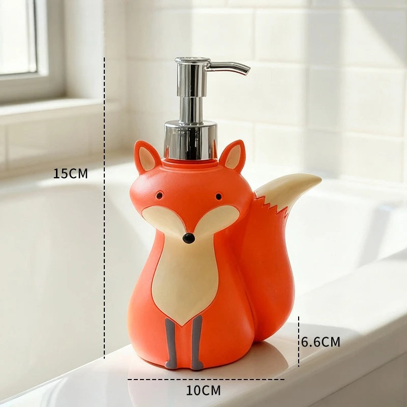 Cute Fox Soap Dispenser Bottle Refillable Cartoon Animal Design for Hand Soap, Shampoo, Shower Gel, Kids Bathroom Decoration