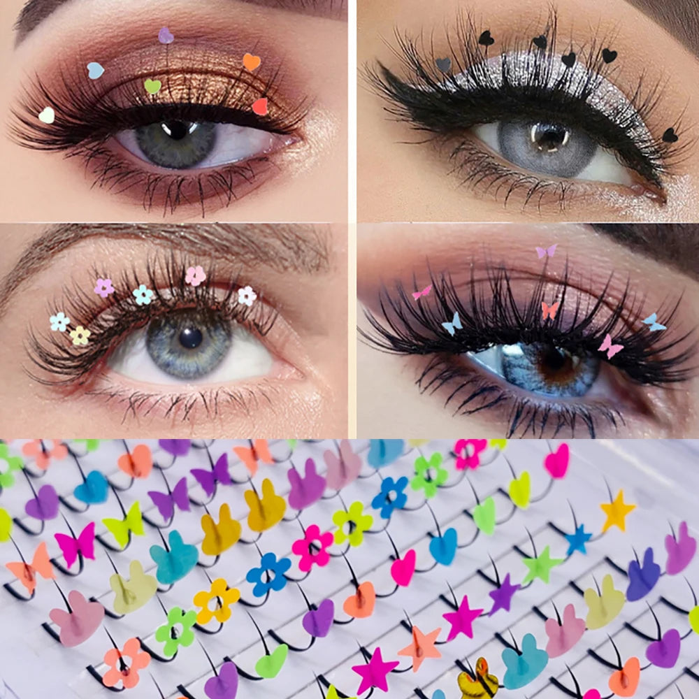 Mink False Eyelashes with Butterfly Flower Heart Sequins, Glitter Individual Lashes Clusters Soft Fairy Lashes Party Makeup Lash