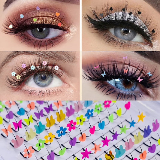 Mink False Eyelashes with Butterfly Flower Heart Sequins, Glitter Individual Lashes Clusters Soft Fairy Lashes Party Makeup Lash