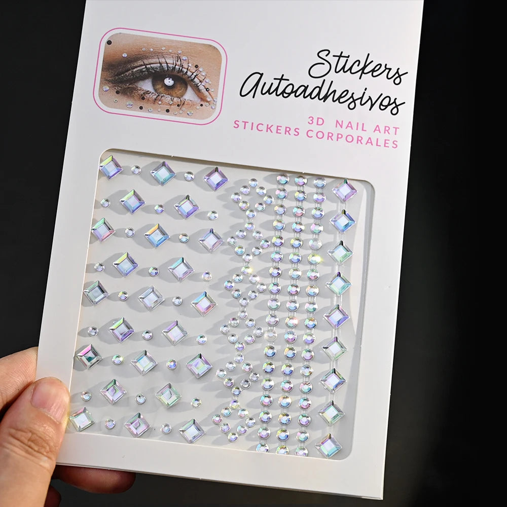 132/162/216/900pcs Coorful Diamonds Tattoos Stickers 3/4/5/6mm Face Rhinestones Tattoo for Party Body/Eye Makeup Gem Accessories