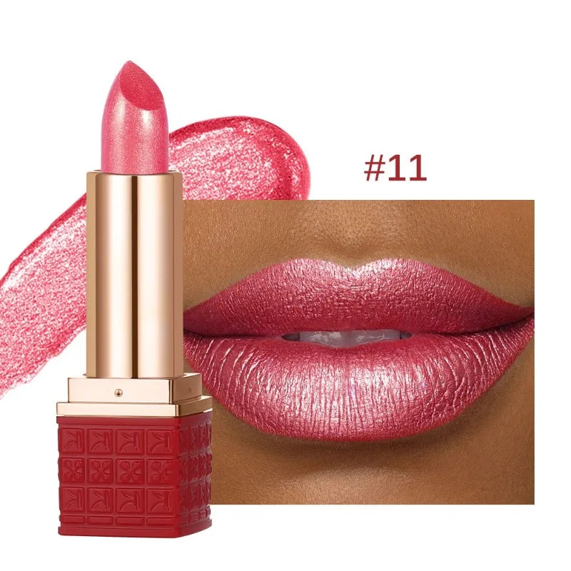 Lipstick Waterproof Long Lasting Moisturizing Golden Shining Non-stick Cup Pearlescent Diamond Lip Tint Red Sexy Lips Makeup