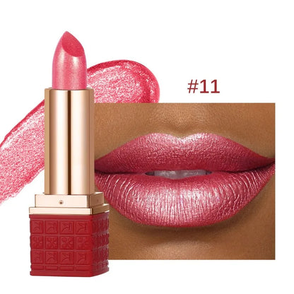 Lipstick Waterproof Long Lasting Moisturizing Golden Shining Non-stick Cup Pearlescent Diamond Lip Tint Red Sexy Lips Makeup