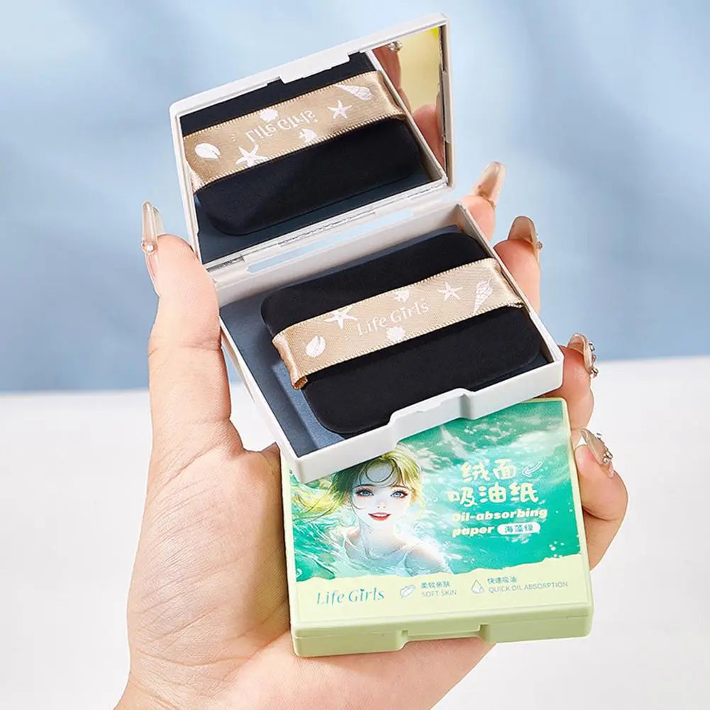 100pcs Matte Oil Blotting Papers with Powder Puff with  Case Mirror Portables Refreshing Facial Oil Blotting Sheets Paper Makeup