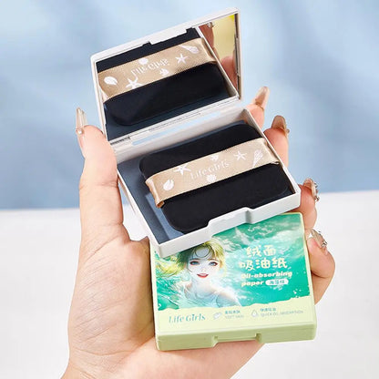 100pcs Matte Oil Blotting Papers with Powder Puff with  Case Mirror Portables Refreshing Facial Oil Blotting Sheets Paper Makeup