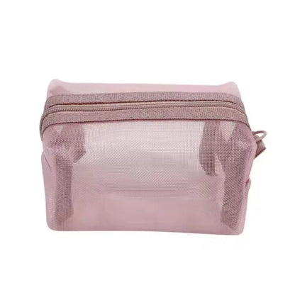 Mini Clear Nylon Mesh Cosmetic Bags Cute Women Small Lipstick Makeup Bags Pouch Data Line Key Earphone Organizer Case