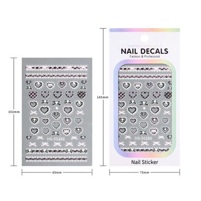 1pc Retro White Lace Bowknot Rose 5D Embossed Reliefs Heart Self Adhesive Nail Art Stickers Vintage Grid Pattern Manicure Decals