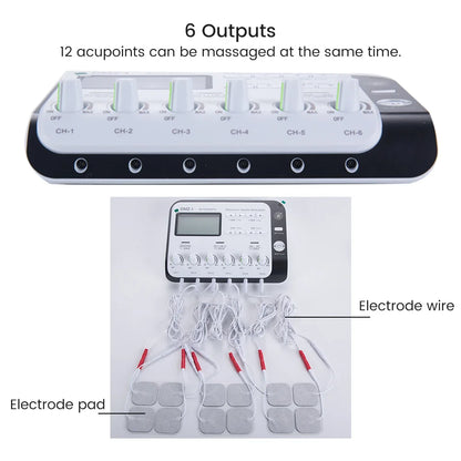 Body Massager 6 Output Channel Physiotherapy TENS Muscle Electrostimulator Relax Electroacupuncture with Patch Massage Machine