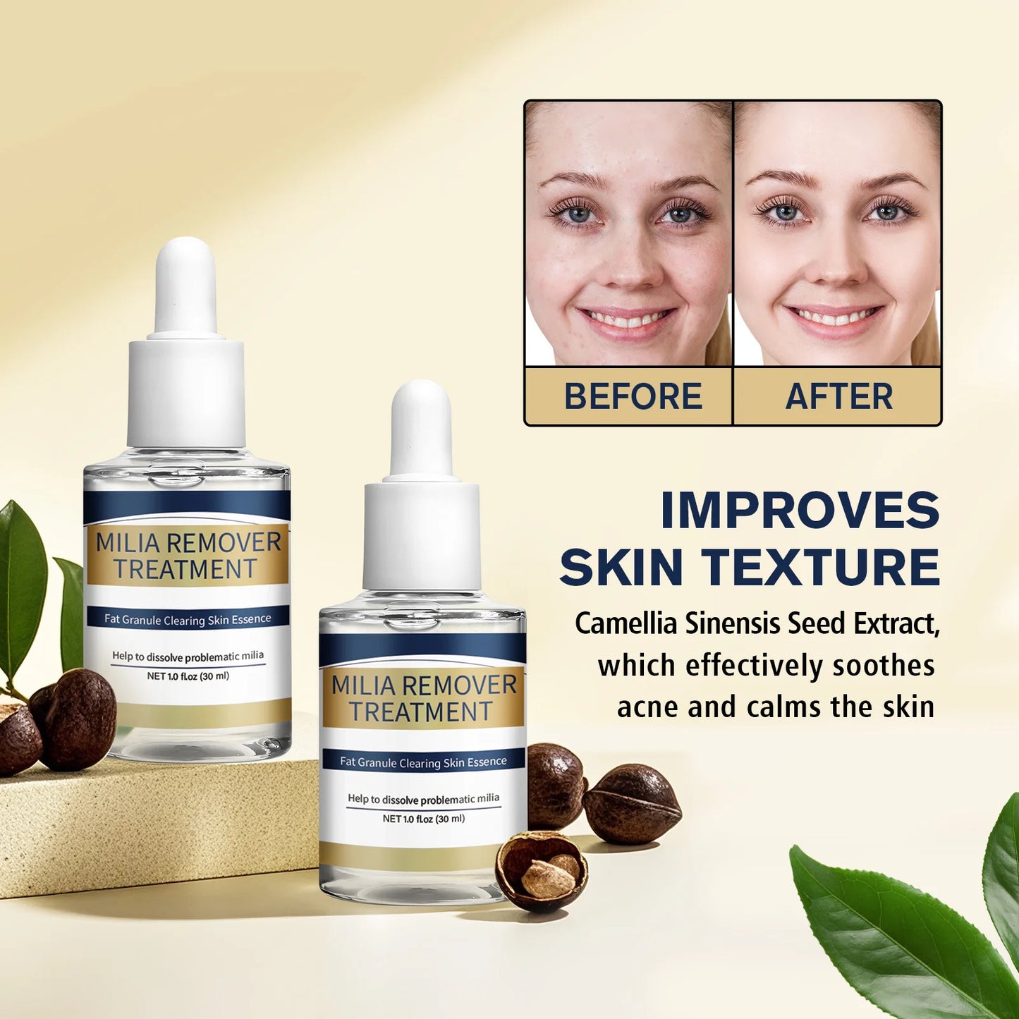 Milia Remover Essence Treatment Fat Granule Clearing Skin Hyaluronic Acid Deep Hydration and Gentle Exfoliation Hydrates Smooths