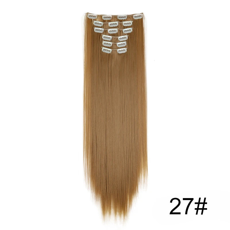 Synthetic 6pcs/set Long Straight Hair Extensions Ultra-Invisible Full Head Clip in Hair Extensions 24Inch for Women Daily Wear