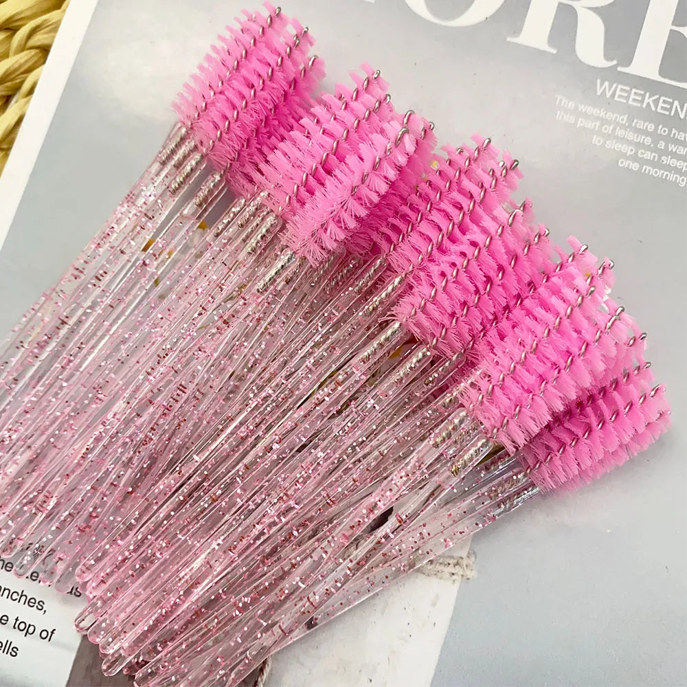 500Pcs Crystal Eyelash Makeup Brush Diamond Handle Mascara Wands Eyelash Extension Tool Disposable Spoolie Wands for Mascara,