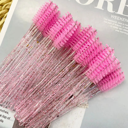500Pcs Crystal Eyelash Makeup Brush Diamond Handle Mascara Wands Eyelash Extension Tool Disposable Spoolie Wands for Mascara,