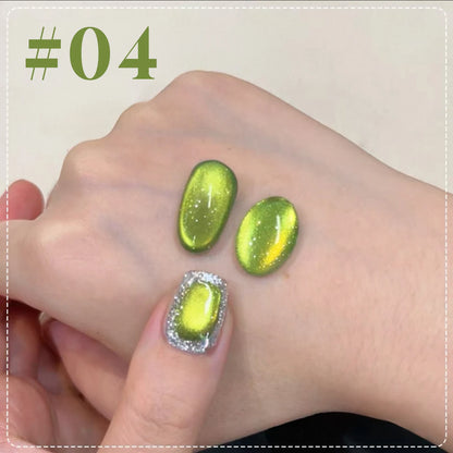 10ML 1-21PCS 2025 Autumn New Emerald Green Magnet Cat's Eye Gel Nail Polish Green Whitening Glass Bead Cat Eye Nail Polish