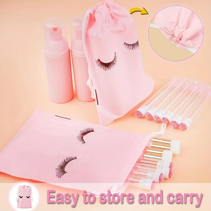 20Pcs Lash Care Kit - 5 Foam Pumps + 5 Detail Brushes + 5 Wand Applicators + 5 Storage Bags | Salon Hygiene Travel Set