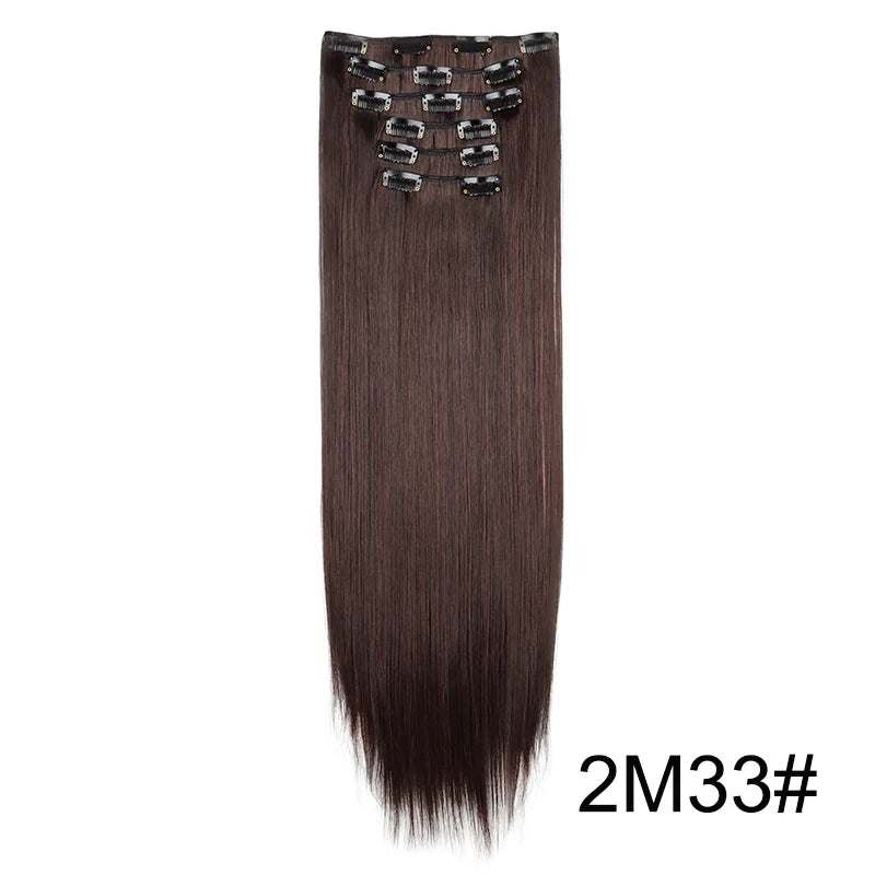 Synthetic 6pcs/set Long Straight Hair Extensions Ultra-Invisible Full Head Clip in Hair Extensions 24Inch for Women Daily Wear