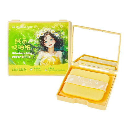 100pcs Matte Oil Blotting Papers with Powder Puff with  Case Mirror Portables Refreshing Facial Oil Blotting Sheets Paper Makeup