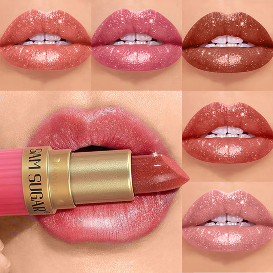 Diamond Glitter Lip Stick Waterproof Lasting Pearlescent Metallic Lip Balm Brown Lipgloss Women Lips Gloss Makeup Cosmetics