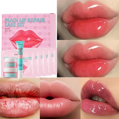 Peach Lip Care Set, Peach Lip Mask,Lip Scrub Bubble, Hyrating Lip Balm, Lips Skin Care Nourishing Hydrating Mother's Day gift