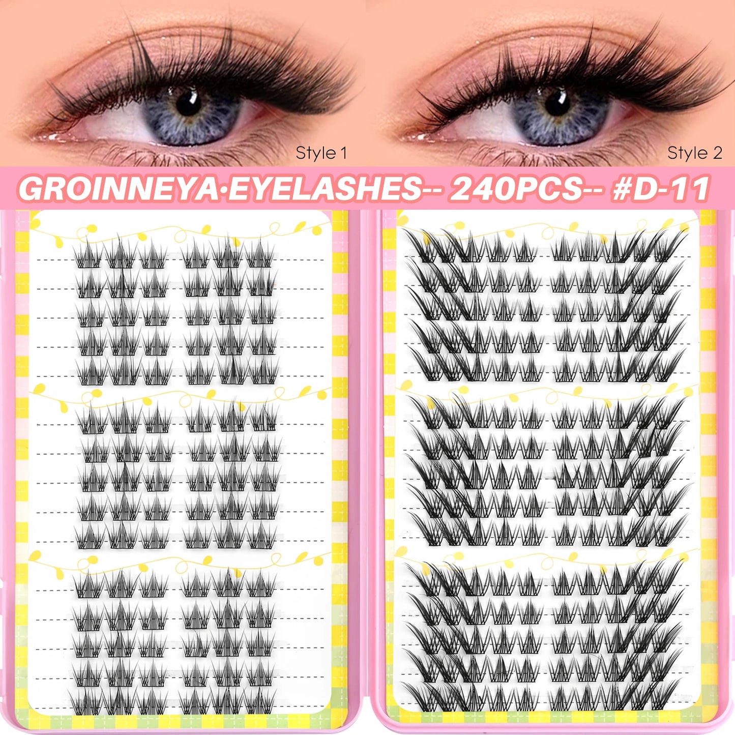 GROINNEYA Lash Clusters 30Rows DIY Natural Manga Eyelashes Mixed Tray Individual Lashes Natural Volume Eyelash Extension Makeup