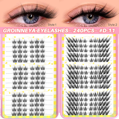 GROINNEYA Lash Clusters 30Rows DIY Natural Manga Eyelashes Mixed Tray Individual Lashes Natural Volume Eyelash Extension Makeup