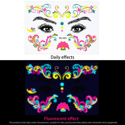 28Pcs Gold Glitter Powder Fluorescent Waterproof Face Tattoo 14x15cm Butterfly/Flowers Makeup Sticker DIY Party Neon Face Decal