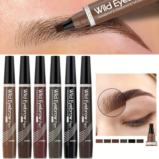 4 Forks Eye Brow Pen, 5 Color Natural Matte Liquid Tint Makeup Long Lasting Waterproof Eyebrow Smudge Proof Cosmetic