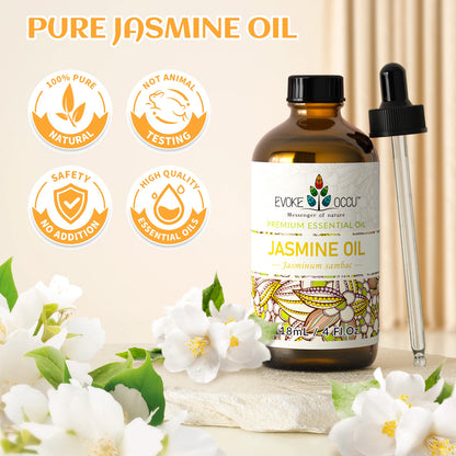 EVOKE OCCU Jasmine Essential Oils, 118ML/4 Fl.Oz. Premium Plant Oil for Diffuser, Purifier, Skin, Massage, Candle Soap Making,
